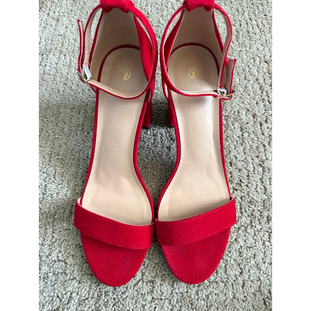 Red Chunky Block Heeled Open Toe Sandals